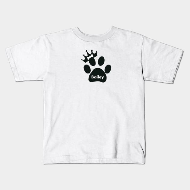 Bailey name made of hand drawn paw prints Kids T-Shirt by GULSENGUNEL